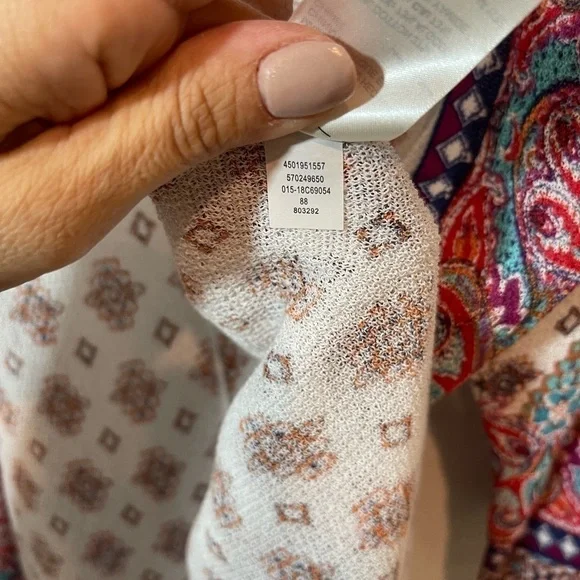 Chico’s Boho Mixed Print Open Front Cardigan 3/4 Sleeve Lightweight Size 1 Small - Picture 11 of 12